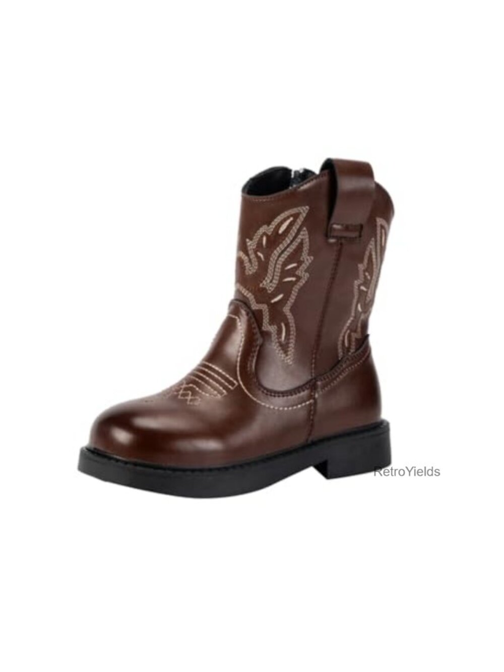 Western Cowboy Boots Girls Women Square Toe Zip Mid Calf Rodeo